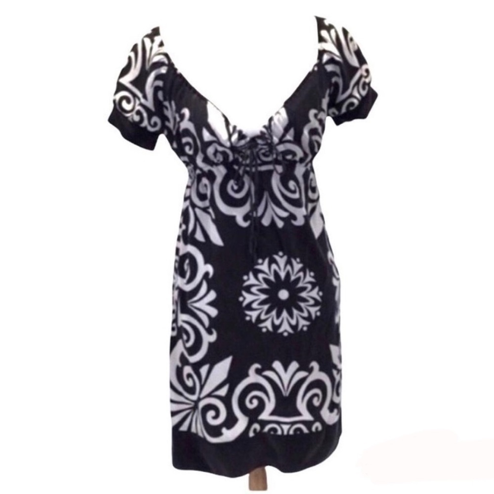 Women's Bebe Babydoll Style Printed Black Dress